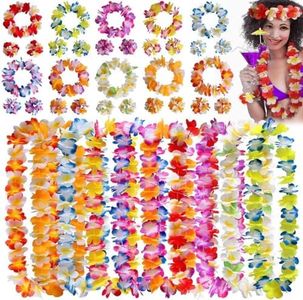 40 Piezas de Flores Hawaianas Leis Luau, con 20 Pulseras 10 Tiras y 10 Collares utilizados para Accesorios en la galería de Fotos de decoración de Fiesta Luo Hawaiian