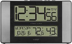 La Crosse Technology 513-1417H-AL-INT Atomic Clock with Temperature & Humidity, 11.10" L x 1.14" W x 6.61" H, Grey/Black