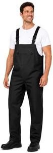 VUVEA Men's PU Waterproof Bib Overalls, Heavy Duty Rain Pants, Farming and Commercial Fishing Foul Weather Gear for Outdoor Work Black