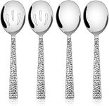 Hammered Serving Spoons, E-far 4-Piece Stainless Steel Serving Utensils Set - Solid Spoons x 2, Slotted Spoons x 2, Metal Hostess Serving Tablespoons for Catering Buffet Party Kitchen Restaurant