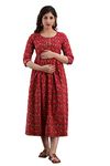 HRK VENOM Women's Maxi Pure Cotton Printed Maternity Gown/Maternity wear/Feeding Gown A-line Maternity Feeding Dress Maternity Kurti Gown for Women(Red_Large)