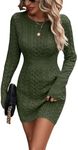 GORGLITTER Women's Cable Knit Sweater Dress Long Sleeve Knit Winter Dresses Crewneck Mini Pencil Dresses Army Green X-Small