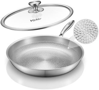 VocVoi Titanium pans for cooking Non Stick with lid,12" Uncoated Hammered titanium pro frying pan, PFAS Free Cookware, Butter warmer skillet, Induction & Oven-Safe