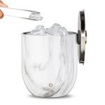 Snowfox Elegance Collection Double Wall Insulated Stainless Steel Ice Bucket with Lid and Tongs, 3 Liters, Marble