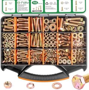 Foliv 702 PCS Grade 8 Nuts and Bolts Assortment Kit, SAE Bolts Assortment Kit with Hex Head Cap Bolts, Flat & Lock Washers, Fine & Coarse Thread, Yellow Zinc Plated for Corrosion Resistance