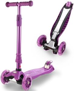 3 Wheel Scooter for Kids Ages 6-12,Kids Scooter with Light Up Wheels, Sturdy Deck Design, and 4 Height Adjustable Suitable for Kids Ages 3-12