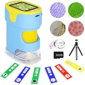 Handheld Digital Microscope for Kids with 2'' HD Screen, 200~1000X Pocket Microscope, Starter Kit with 6 Random Specimen Slides and 32G SD Card Included, Educational Children Age 6+(Blue)