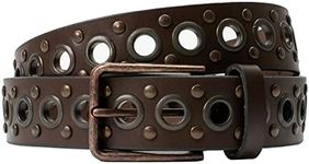 Studded Belt - Top Grain Leather Belt with Certified Nickel Free Grommets, Studs, & Buckle, Brown, 40"