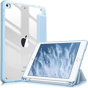 Fintie Hybrid Slim Case for iPad Mini 5 2019 / iPad Mini 4 - [Built-in Pencil Holder] Shockproof Cover with Clear Transparent Back Shell for iPad Mini 5th Generation 7.9 Inch, Sky Blue