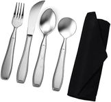 Elder Essentials Weighted Utensils for Tremors, Elderly, Handicap and Parkinson Patients - Weighted Rocker Knife, Spoon and Fork Set - 4 Pieces Adaptive Eating Utensils (4 pcs Weighted Utensils)