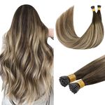 DOORES I Tip Hair Extensions Human Hair, Balayage Chocolate Brown to Honey Blonde 50g/50s 22 Inch, I Tip Remy Hair Extensions Cold Fusion Hair Extensions Itip Extensions Straight Human Hair Extensions