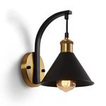 ENCOFT Wall Lights Industrial Black and Gold Wall Lamp Retro Gooseneck Wall Sconce E27 Wall Light for Bedroom, Living Room,Stairs (Not Included Bulbs)