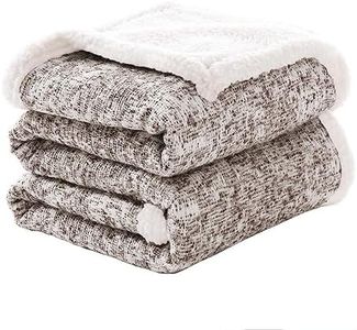 SE SOFTEXLY Throw Blanket , Reversible Sherpa Blanket with 30% Wool and 70% Cotton, Fuzzy Plush Fluffy Soft Blanket, Fall Winter Blanket for Couch Bed Sofa Chair (Coffee, 50" x 60")