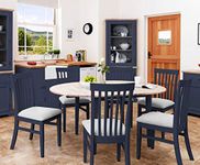 Florence Dining Table and 6 Chairs Set | Navy Blue Wooden Extending Round Oval Table and High Back Upholstered Chairs | 6 Seater Extendable Table | Kitchen Dining Furniture