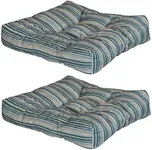 Sunnydaze 20-Inch Square Tufted Indoor/Outdoor Patio Cushions - Set of 2 - Neutral Stripes