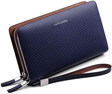 VANNANBA Men Clutch Wallet Large leather clutch bag Business Double Zip Handbag Blue Black, Blue, Casual