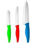 nuovva Sharp Kitchen Knife Set – 3pcs Bright Colour Kitchen Knives – Stainless Steel Non Stick Blades – Includes Chefs Knife, Tomato Knife and Paring Knife