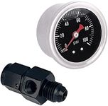 Universal Fuel Pressure Gauge Liquid 0-100psi Oil Press Gauge 1/8" NPT with an 6 Fuel Pressure Take Off Fitting 6an Adapter