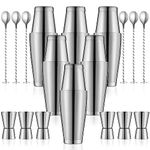 Dandat 18 Pack Cocktail Shaker Sets Stainless Steel 6 pcs 28oz 18 oz Martini Shakers with 6 pcs 2.68 Inch Measuring Jigger 6 Bar Mixing Spoon Drink Alcohol Mixer Accessories for Home Party Bar