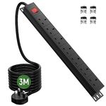 Surge Protected Extension Lead 3M, HANNELORE 7 Way Power Strip with Switch, Power Distribution Unit PDU Rack Mount Power Strip, 13Amp Multi Plug Extension Sockets for Home, Office and Industrial Use