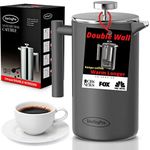 SterlingPro French Press Coffee Maker-Double Walled Large Coffee Press with 2 Free Filters- Granule-Free Coffee, Stylish Rust Free Kitchen Accessory-Stainless Steel French Press (1.5L, Grey)