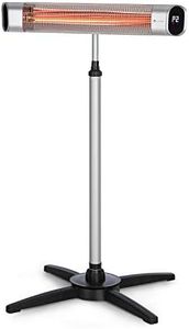 Blumfeldt Dark Wave infrared patio heater - outdoor heater, electric patio heater, 2000 W, Gold-Plated Carbon Tube, 9 Heat Settings, 24-h Timer, IP65, Touch Panel-LED Display, Silver, Standing Heater