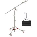 Neewer Pro 100% Stainless Steel C Stand Light Stand with Pulleys, Max. Height 14.4ft/440cm with 7ft/218cm Cross-Bar and Empty Sandbag for Photography Studio Reflector, Monolight and Other Equipment