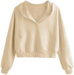 Verdusa Women's Long Sleeve Drop Shoulder Drawstring Crop Hoodie Sweatshirts Apricot XL