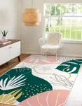 Lahome Area Rugs 4x6 Washable Soft Bedroom Rugs - Non-Slip Ultra-Thin Rugs for Entryway Stain Resistant Floor Rug, Boho Botanical Print Indoor Rug for Living Room Kitchen Office (4'x6',Green/Pink)