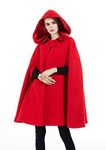 BEAUTELICATE Hooded Cape Cloak Long For Women Bride Winter Wedding Wool-Blend Poncho Medieval Halloween Christmas Cosplay Costume Red Half Length