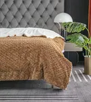 Tache Caramel Brown Faux Fur Throw Blanket - Chevron Geometric Embossed Super Soft Warm Fluffy White Sherpa Plush - 90" x 90"