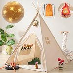 Tiny Land Kids-Teepee-Tent with Star Lights & Campfire Toy & Carry Case, Stable Teepee Tent for Kids, Play Tent for Toddler, Teepee Tent for Kids Indoor Tent, Outdoor Play Tent for Girls & Boys