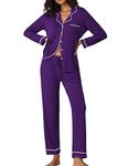 Ekouaer Soft Pajamas Lingerie Sleepwear for Women Winter Cozy Nightwear Long Pjs Set (Purple,Large)