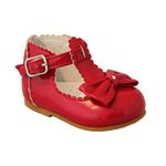 Sevva Baby Infant Girls Spanish Style Patent Walking Shoes + Bow Size 2 3 4 5 6 (UK 3 (19 Euro) 12cm 12-18 months, Red)