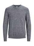 JACK & JONES Men's Jjebasic Knit V-Neck Noos Jumper, Grey (Navy Blazer Detail: Twisted with Jet Stream), X-Large