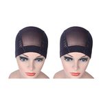 2 pcs Black Mesh Cap for Wig Making Mesh Dome Wig Cap Stretchable Hairnets with Wide Elastic Band (M)