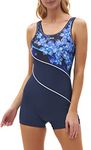 karrack Women's One Piece Swimsuit Bathing Suit Swimwear Tummy Control Sporty Monokini Tankini Women, Bluefloral, X-Large