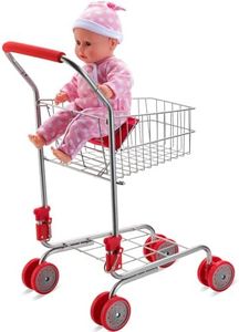 HUSHLILY® - Toy Shopping Cart Foldable with Swivel Smooth Wheels, Folds for Easy Storage, for Kids and Toddlers, Age 3 Years & Up - Red