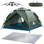 TEIVUL Camping Tent Automatic 3 Man Person Instant Tent Pop Up Ultralight Dome Tent 4 Seasons Waterproof & Windproof Camping Tent with Removable Outer Tarpaulin, Double Layers