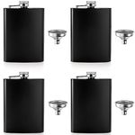 Tebery 8 oz Stainless Steel Black Hip Flask Set Leakproof Flask with Free Bonus Funnel, Set of 4