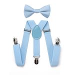 RSXING Kids Braces Bow Tie Set-Toddler Adjustable Suspenders Bowtie Elastic Band with Clip-on Y-Shape Suspender set Boys The Classic Bow Tie Braces for Wedding, Formal Events-Light blue