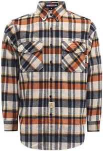 BOCOMAL FR Shirts for Men Welding Shirt Plaid 8.5oz Heavyweight Fire Retardant/Flame Resistant Welding Jacket, Orange/Navy