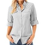 Womens UPF 50+ UV Sun Protection Safari Shirts Long Sleeve Outdoor Cool Quick Dry Fishing Hiking Gardening Shirts, Grey, Small