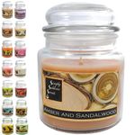 SIMPLY SUBLIME SCENTS - Luxury Scented Candle - Exceptional Fragrance Oil - Medium Glass Jar, Up to 76 Hours - Clever Wax Formula For a Clean & Even Burn - Amber and Sandalwood - Cotton Wick