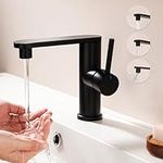 Tohlar Bathroom Faucet Black, Single Handle Bathroom Faucet with Sprayer, 360° Swivel & 15° Adjustable Aerator, Bar Sink Faucet 1 Hole for Small Kitchen - 304 Stainless Steel, Assemly Drain