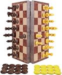 2 in 1 Chess Checkers Medium Size, Magnetic Wood Color Chess Travel Magnet Chess with Folding Case 12.4 inches