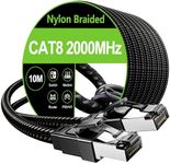 Ethernet Cable 10m Cat8 Long Internet Network Cable,High Speed 40Gbps 2000MHz Gigabit S/FTP Nylon Braided LAN Patch Cable,RJ45 Connector for PS5,Router,Gaming,TV,Xbox,Faster Than Cat5e/Cat6a/Cat7