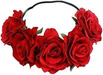 DNHCLL Rose Flower Crown, Floral Headpiece for Women and Girls - Red Artificial Rose Hair Wreath with Headband