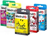 Medrull Waterproof Kids Tattoo Plasters | First Aid Set: 5 Boxes (5x10) | Special Colorful and Funny Design: Hello Kitty, Mr Happy, Animal Prints, Marine and Pitrates