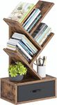 TANWAR HANDICRAFT Solid Sheesham Wood Bookshelf with Drawer | Small Tree Bookshelf | Wooden Desktop Bookshelves Storage Rack for Cds Books | Rustic Brown Bookcase | Bedroom, Home Office